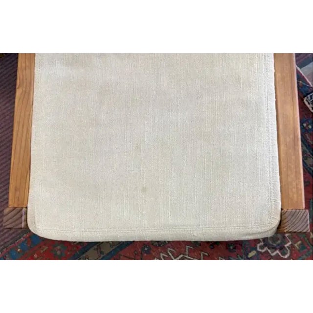 Mid Century Angular Scandinavian D Scan Style Wood Dining Chairs With Thick Linen Upholstery For Sale - Image 12 of 12