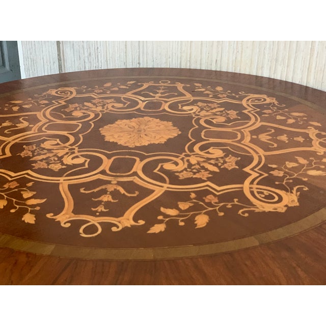 Brown 20th French Marquetry Round Center Table With Four Cabriole Legs For Sale - Image 8 of 9
