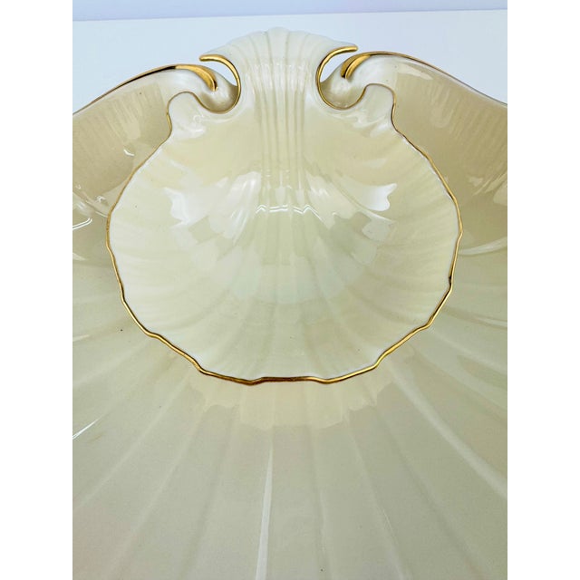 A vintage Lenox porcelain serving platter featuring an elegant scallop shell silhouette in the company's signature warm...