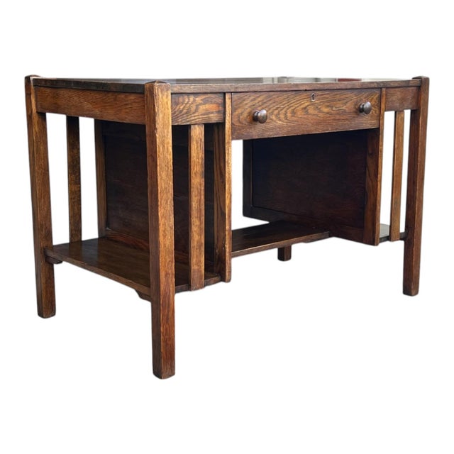 Restored Antique Mission Oak Drop-Leaf Writing Desk, C. 1920s For Sale In Los Angeles - Image 6 of 15