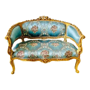 French Gold Leaf & Blue Upholstery Settee