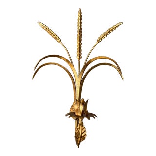 Vintage Italian Toleware Gilt Gold Wheat Sconce Candelabra For Sale