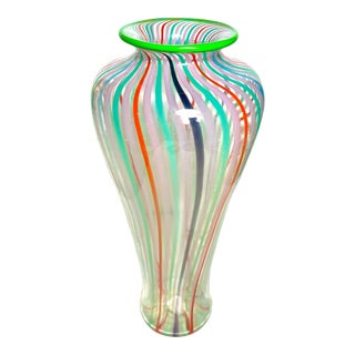 Vintage Hanson & Kastle Signed Striped Art Glass Vase For Sale