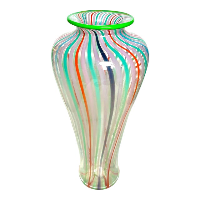 Vintage Hanson & Kastle Signed Striped Art Glass Vase For Sale