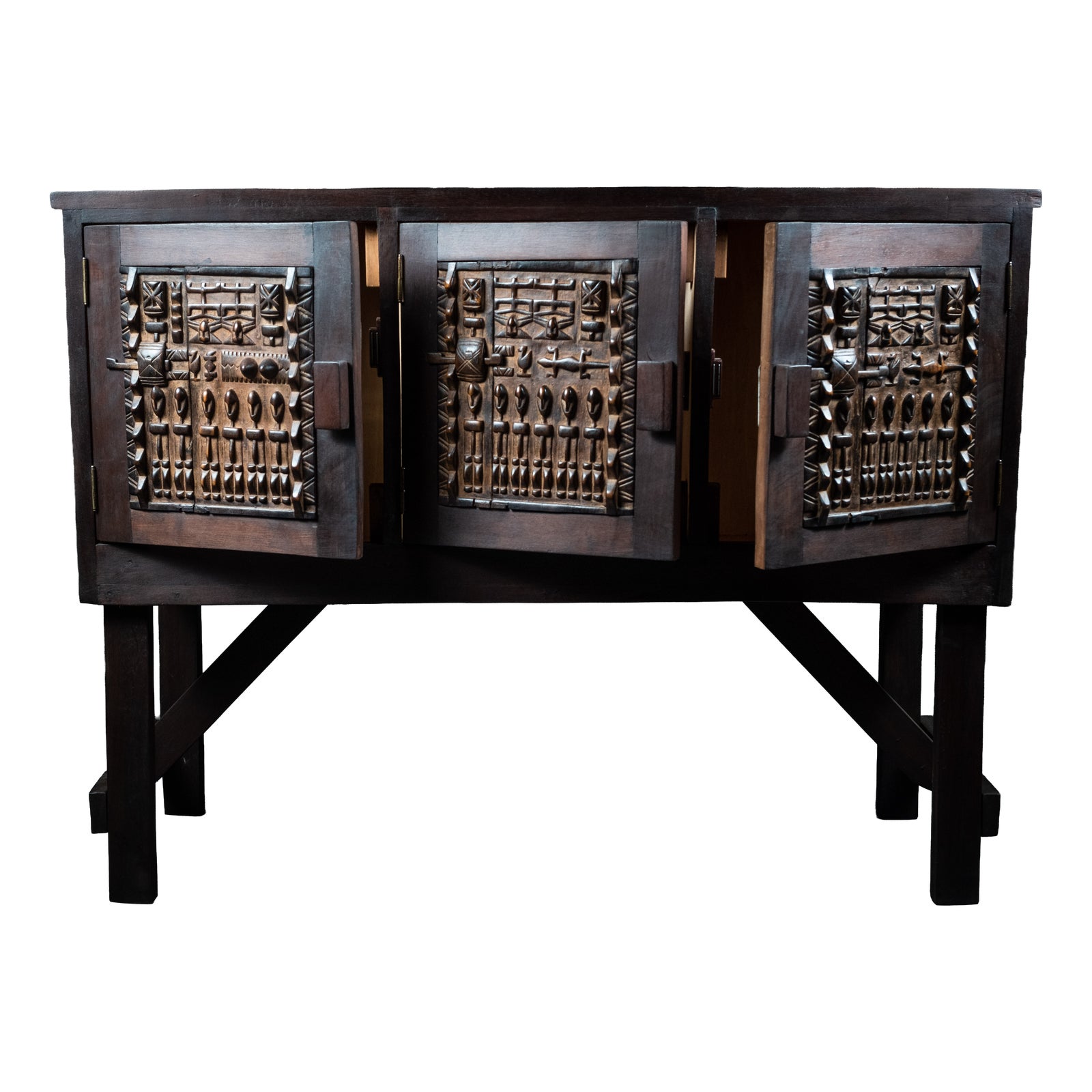 African Sculptural Dogon Console Table with Carved Doors, 1990s | Chairish