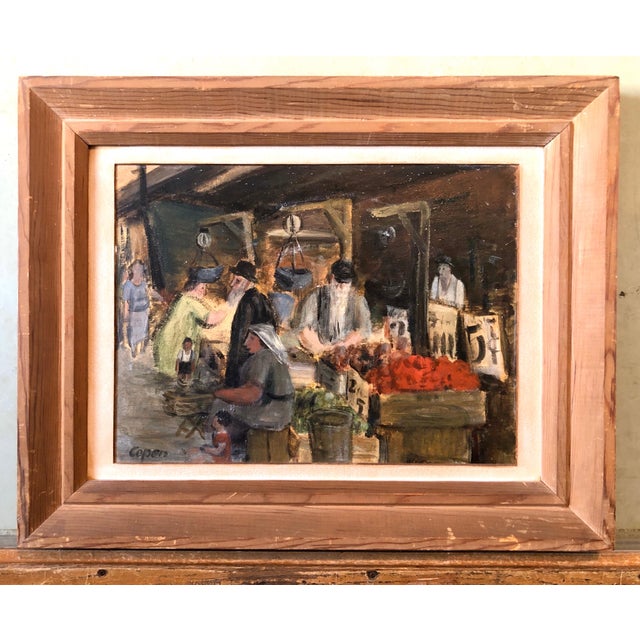 Judaica Market Scene, Shuk, European Hasidic Rabbi Oil Painting, c.1930s For Sale - Image 10 of 10
