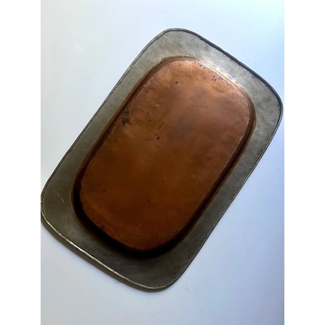 Rustic Mexican Tray in Copper and Metal with Blue Bead Details For Sale - Image 9 of 9