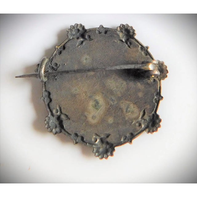Rustic European Romorantin, France Antique Sterling and French Enamel Floral Brooch Pin For Sale - Image 3 of 9