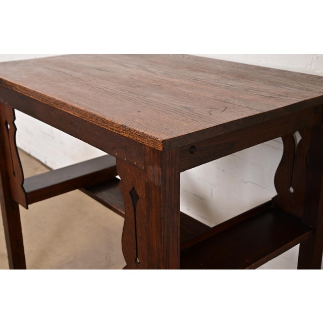 Stickley Brothers Style Antique Mission Oak Arts & Crafts Writing Desk With Built-in Bookcases, Circa 1900 For Sale In South Bend - Image 6 of 10