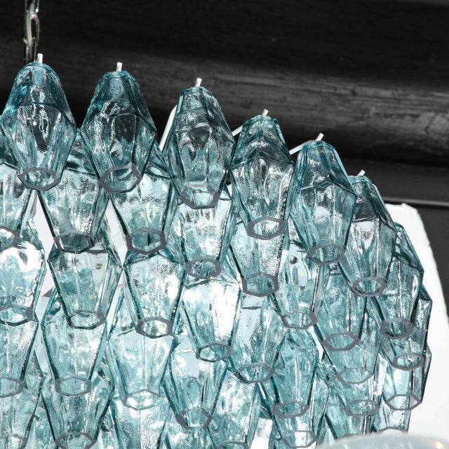Sky Blue Modernist Hand-Blown Aquamarine Murano Glass Polyhedral Chandelier For Sale - Image 8 of 12