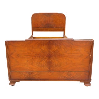Antique Burl Walnut Art Deco Twin Size Bedframe For Sale