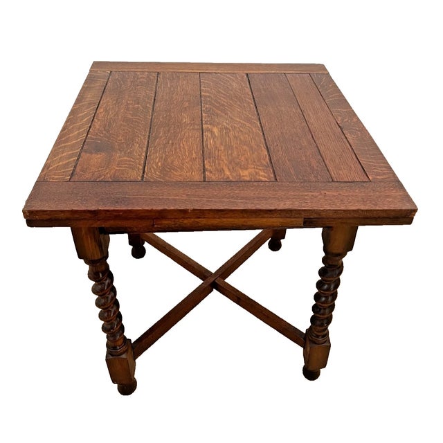 Early 20th Century Antique Expanding Pub Kitchen Table Barley Twist Legs Rare Petite Size Solid Oak For Sale - Image 5 of 13