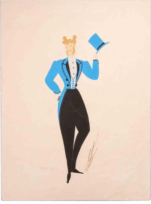 Erté, Masc Regis, 1970s, Tempera Painting on Paper