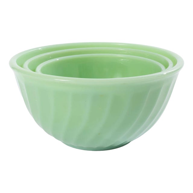 Nest of 3 Fire King Jadeite Swirl Mixing Bowls -Circa 1950 For Sale