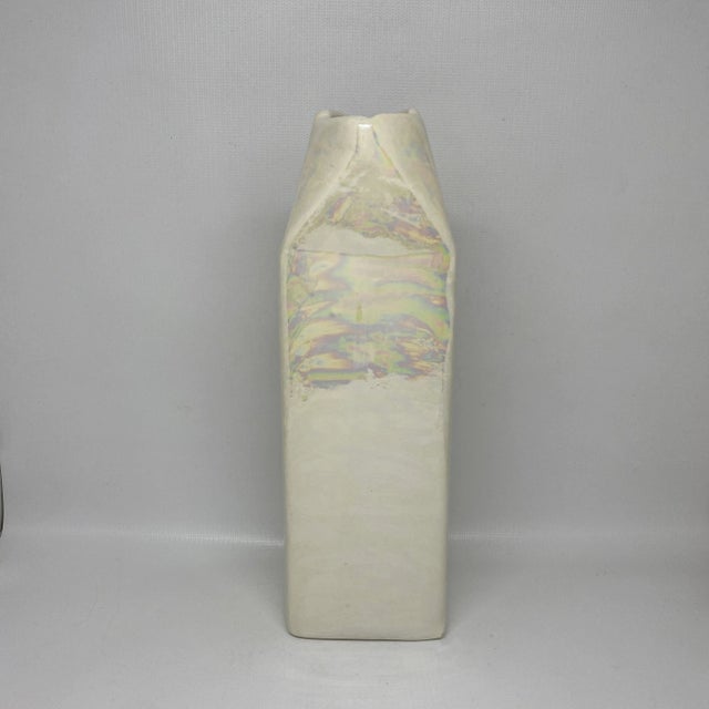 Pop Art Vintage Iridescent Ceramic Milk Carton Vase For Sale - Image 3 of 13