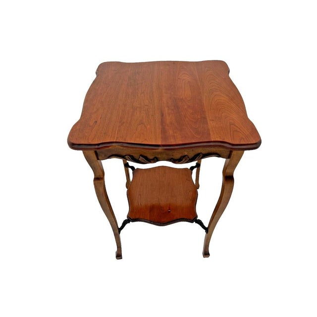 1900s French Victorian Square Table with bottom shelf with iron ...