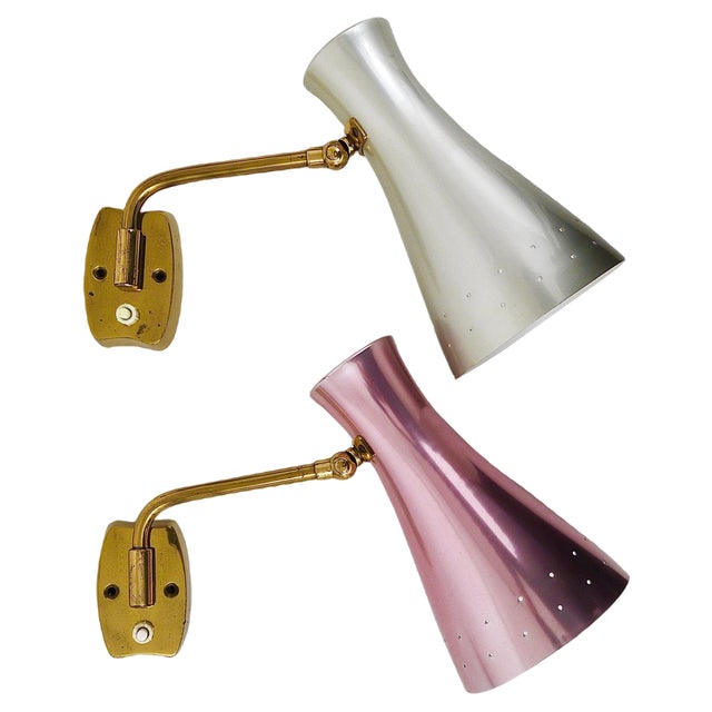 Articulating Conical Brass Sconces in the Style of Stilnovo, Italy, 1950s, Set of 2 For Sale