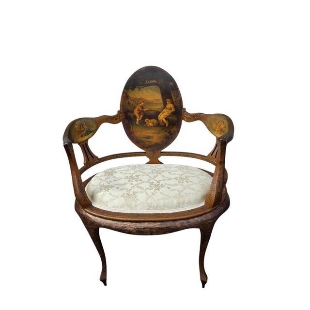 Textile 19th Century French Louis XV Style Hand-Painted Romantic Armchair For Sale - Image 7 of 14