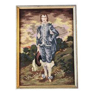 1960’s Blue Boy Hand Done Needlepoint Picture Framed