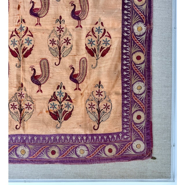 Antique Indian Silk Embroidery Textile, Framed For Sale - Image 9 of 18