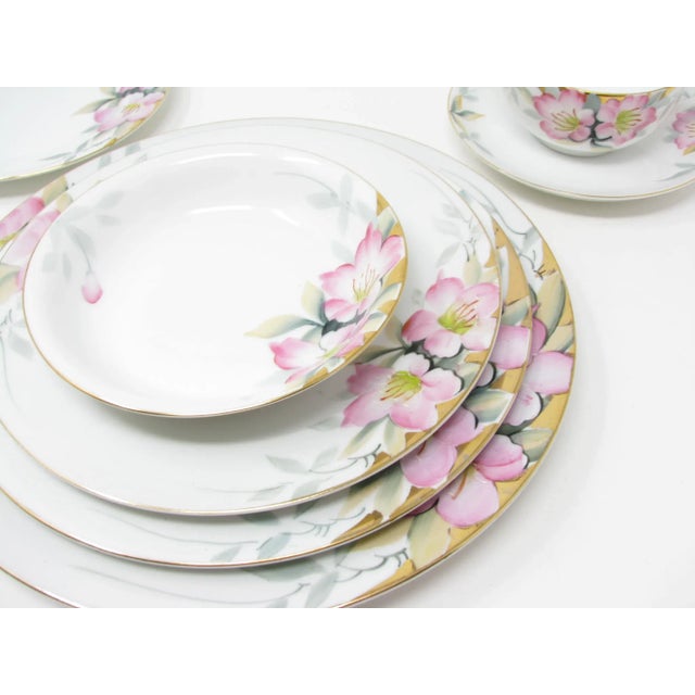 Vintage Noritake Azalea dinnerware service for 18. Beautiful bright white porcelain with hand-painted pink and gold floral...