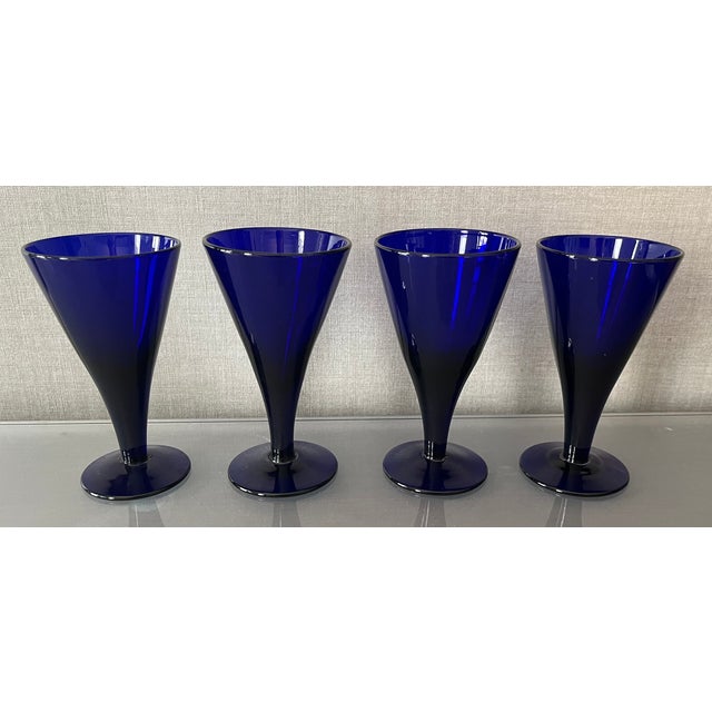 Antique Early 19th Century English George III Blue Cobalt Wine Glasses - Set of 4 For Sale - Image 12 of 18