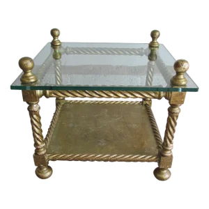 Vintage 1960s Italian Giltwood End Table With Glass Top