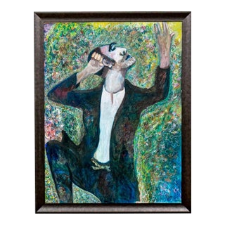 Large Scale Vintage Expressionist Oil on Canvas Singing Man Portrait Painting For Sale