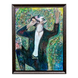 Large Scale Vintage Expressionist Oil on Canvas Singing Man Portrait Painting