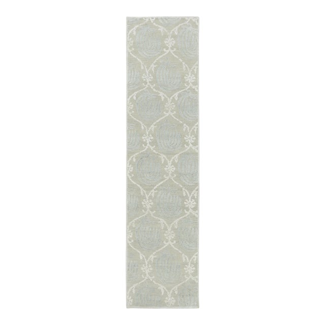 Contemporary Block Print Floral Natural Silk Runner by Rug & Kilim, India For Sale