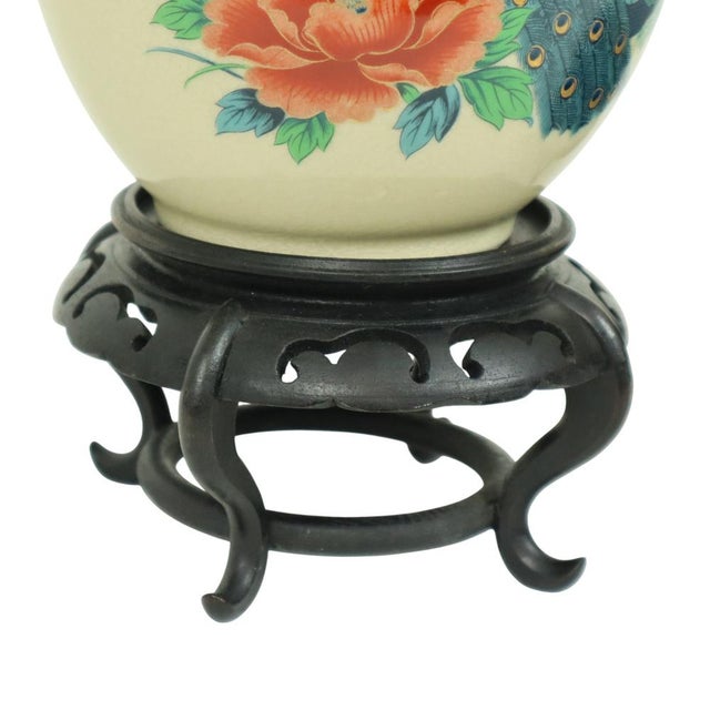 Japanese Vases Peacock Flowers Crackle in Ceramic, 1960s, Set of 2 For Sale - Image 12 of 18