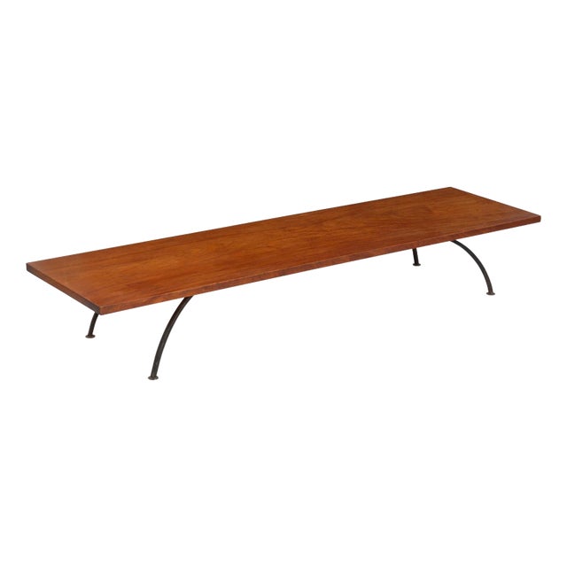 Arthur Espenet Carpenter Wrought Iron Coffee Table in Narra Wood 1960 For Sale