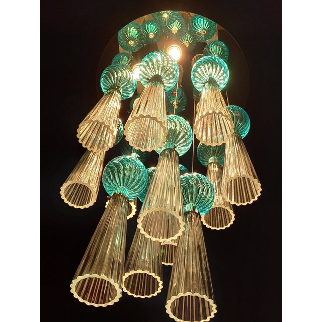 Vintage Art Deco Hand-Blown Murano Glass Ceiling Light with LED Lights, Italy, 1979 For Sale - Image 4 of 10
