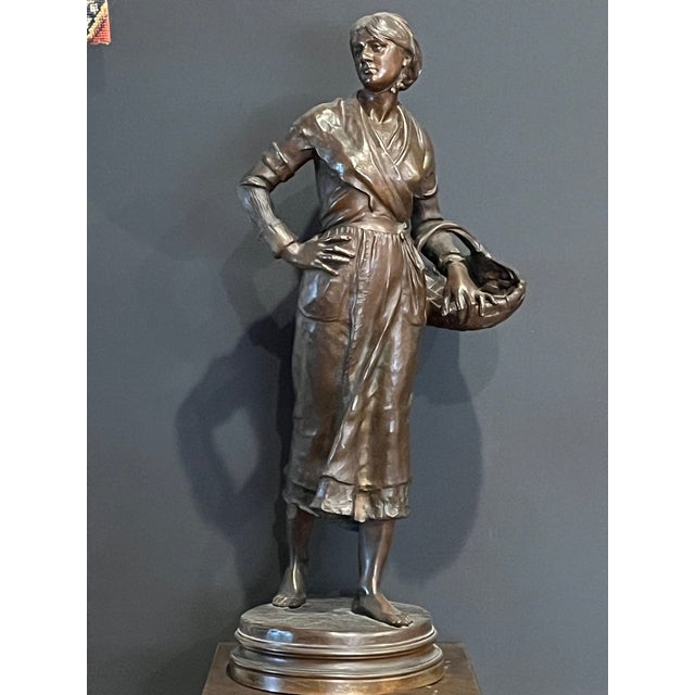 19th C. Ernest Guilbert Bronze "Paysanne Au Panier" Siot-Decauville 28" For Sale - Image 12 of 16