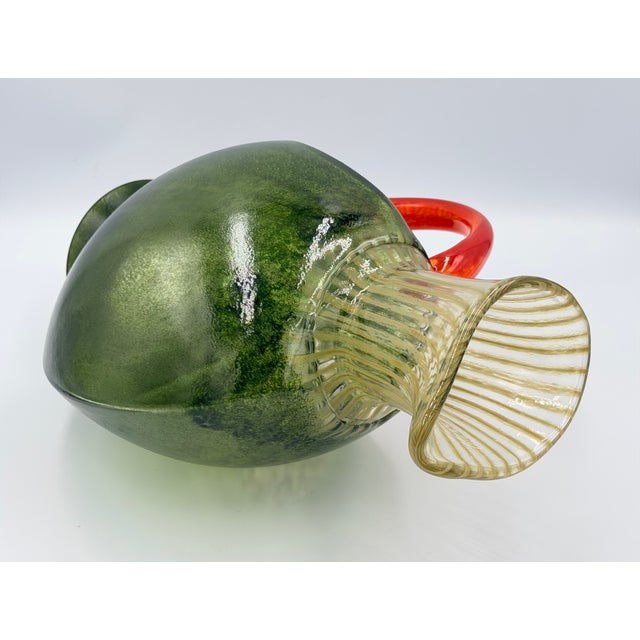 Kosta Boda by Kjell Engman Signed "Corfu" Art Glass Jug Orange Handle #7080512 For Sale In Palm Springs - Image 6 of 12