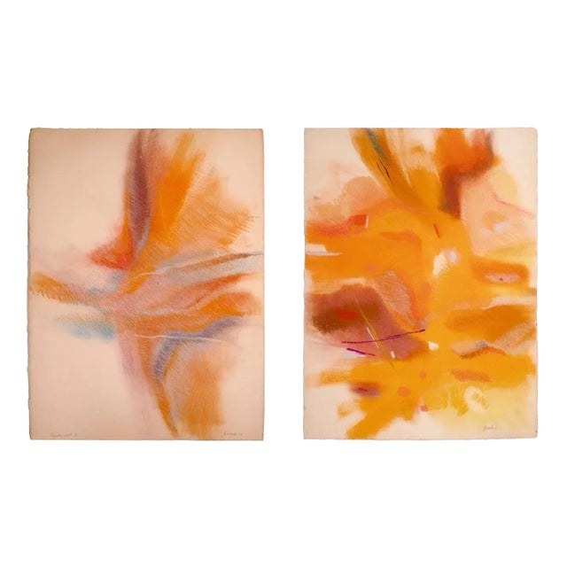 Helen Bershad Rosetta Earth I Diptych Signed Postmodern Pastels 1978 Unframed For Sale