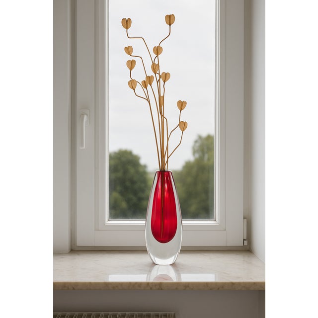 An amazing handblown vintage handblown bright red sommerso signed glass vase, made and signed by Ernst Gordon for Åfors,...