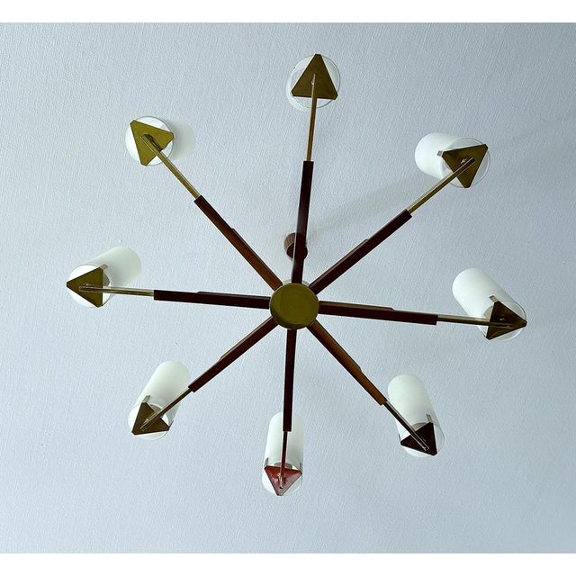 Large Scandinavian Teak and Glass Chandelier, 1960s For Sale - Image 11 of 16