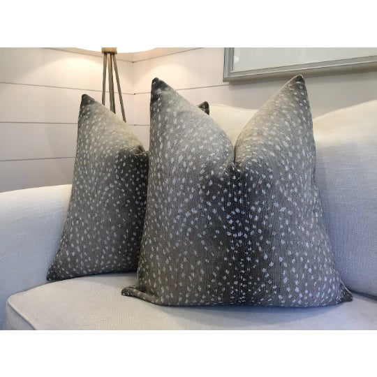 Industrial Antelope by Lee Industries-Chenille Pillows in Stone- a Pair For Sale - Image 3 of 4