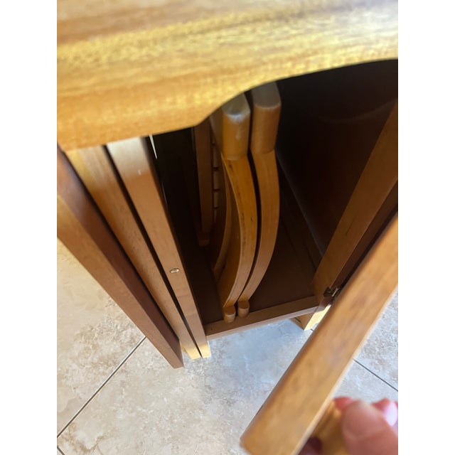 1950s Mid Century Danish Modern Teak Drop-Leaf Dining Table With Storage and Two Folding Chairs For Sale - Image 4 of 11