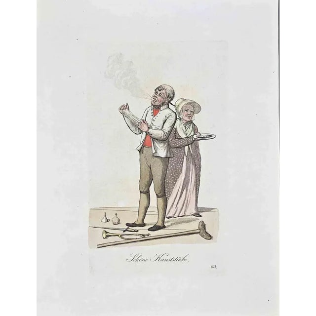 Hand-colored etching by Christoph Suhr in 1808. Belongs to the series "Der Ausruf in Hamburg dargestellt in einhundert und...