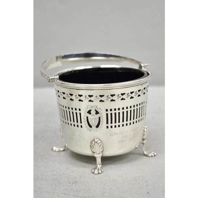 Traditional Mid 20th Century Barker Ellis English Regency Silver Plated Award Sugar Basket W/ Cobalt Blue For Sale - Image 3 of 15