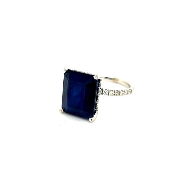 2010s Sapphire Diamond Ring 14k Y Gold 12.05 TCW Certified, Size 6.75 For Sale - Image 5 of 8