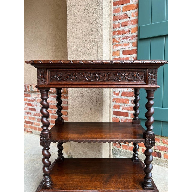 Antique English Server Console Table Jacobean Carved Oak Barley Twist C1900 For Sale - Image 4 of 18