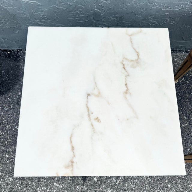 Neoclassical Portuguese Marble Top Wooden Side Tables - A Pair For Sale In West Palm - Image 6 of 10