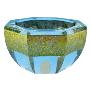 Vintage Crystal and Gold Centerpiece Vase by Ludwig Moser, 1940s For Sale