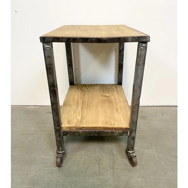 Wood Industrial Side Table on Wheels, 1960s For Sale - Image 7 of 10