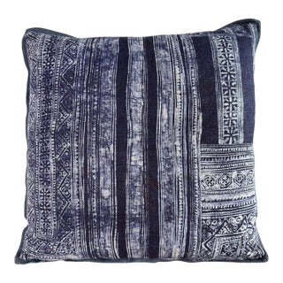 Antique Indigo-Dyed Textile Pillow, Linen, Geometric Motifs, Usa For Sale