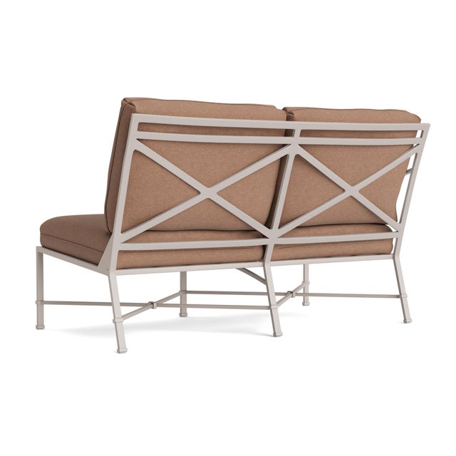 Not Yet Made - Made To Order Brown Jordan Venetian Left Arm Loveseat, Dove frame with Fusion Clay fabric For Sale - Image 5 of 11