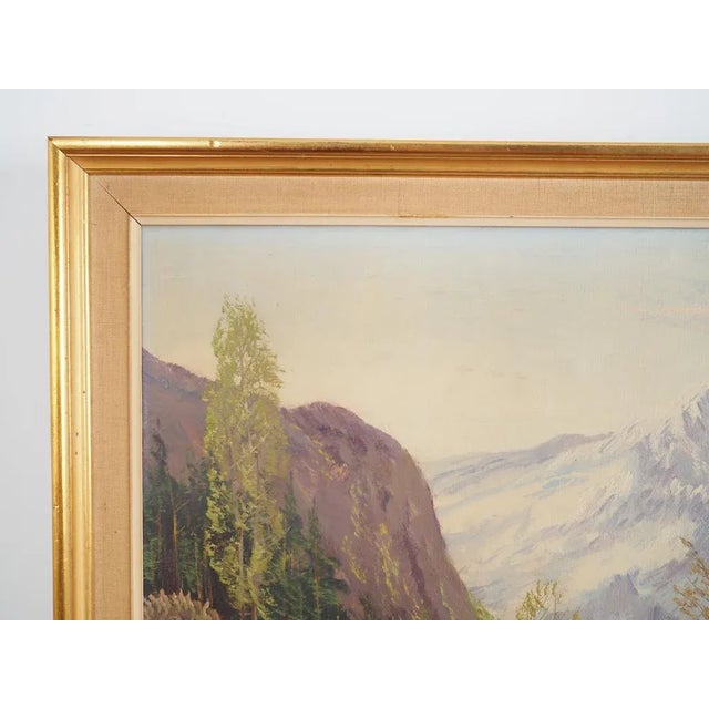 Scandinavian Artist, The Chalet at the Mountain Stream, 1970s, Oil on Canvas For Sale - Image 9 of 12